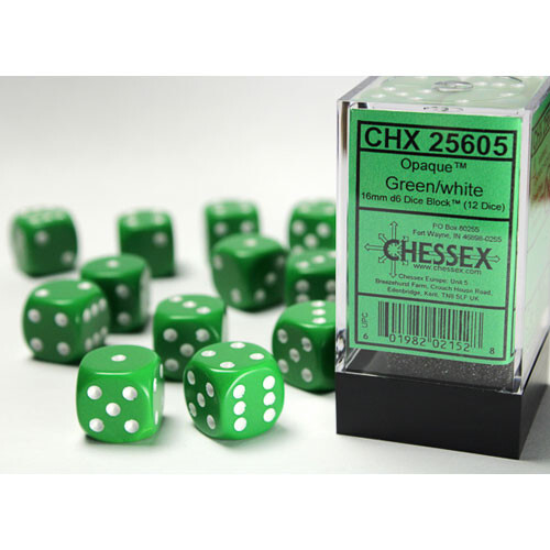 

Аксессуары Chessex Chessex 16mm d6 Set: Opaque - Green w/White (12)