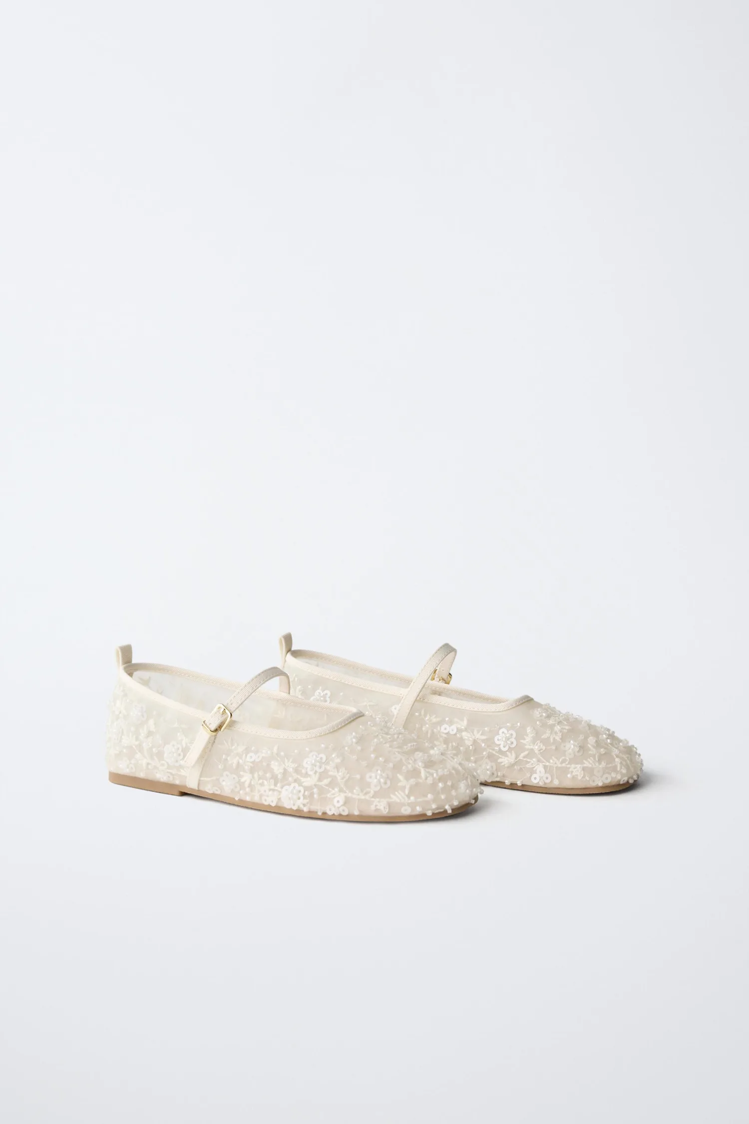 Туфли ballerinas with faux pearls Zara, экрю/белый — фото 2