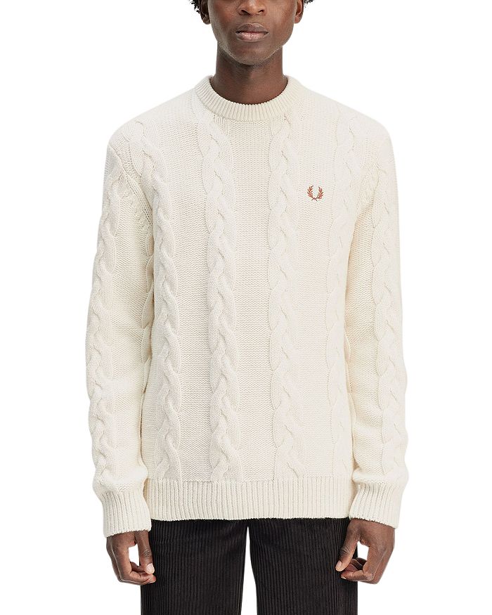 

Свитер с круглым вырезом и косой вязкой Fred Perry, слоновая кость/кремовый