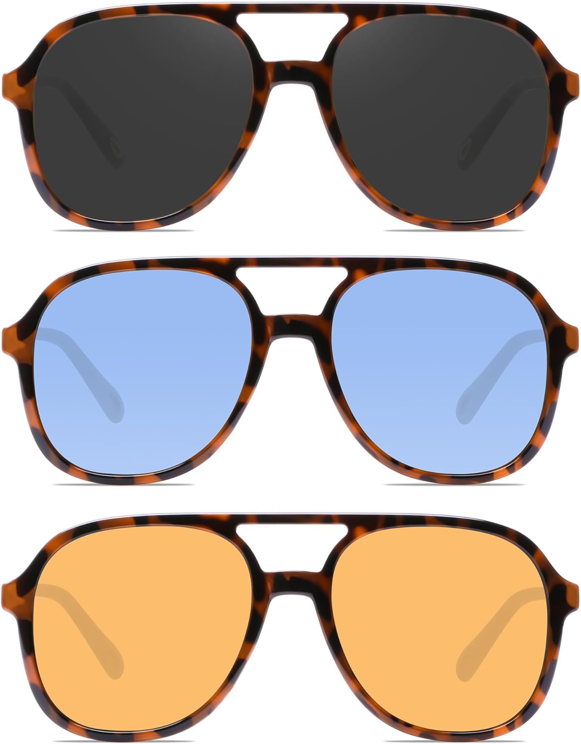 

Солнцезащитные очки-авиаторы YDAOWKN в стиле ретро, ​​квадратные, для женщин и мужчин, винтажные, 70-е годы, с двойной перемычкой, 3 Brown Tortoise/Black+brown Tortoise/Yellow+brown Tortoise/Blue