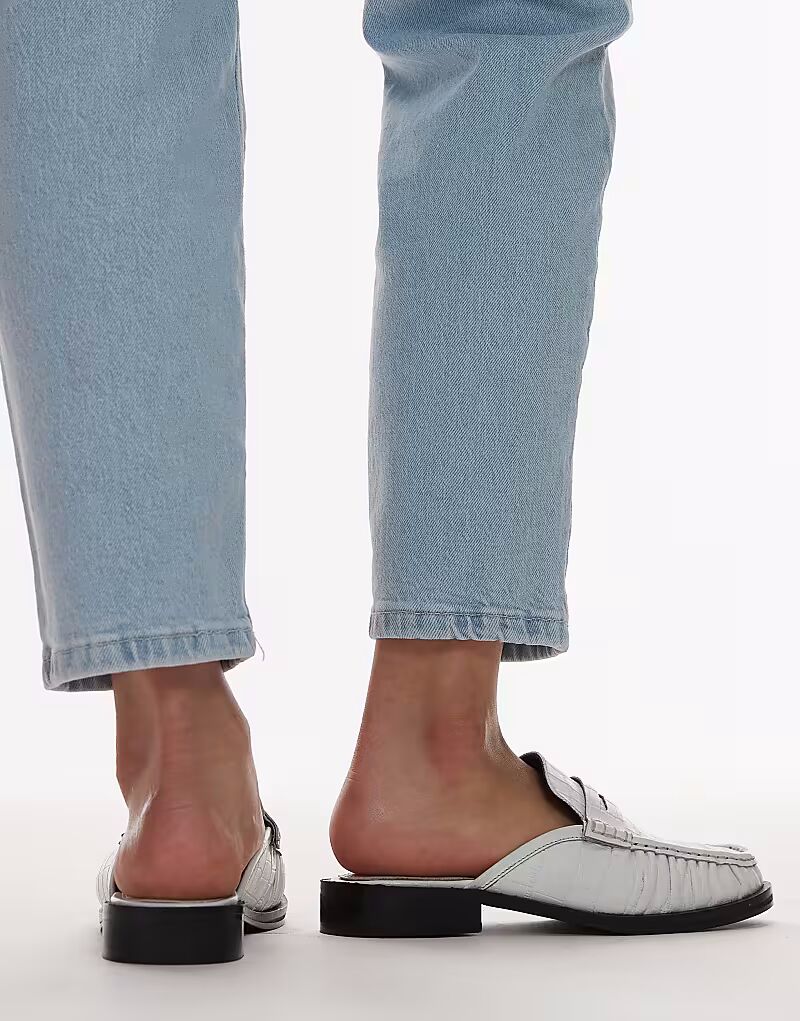 Туфли-мюли Anna из кожи на плоской подошве Topshop белого цвета — фото 3