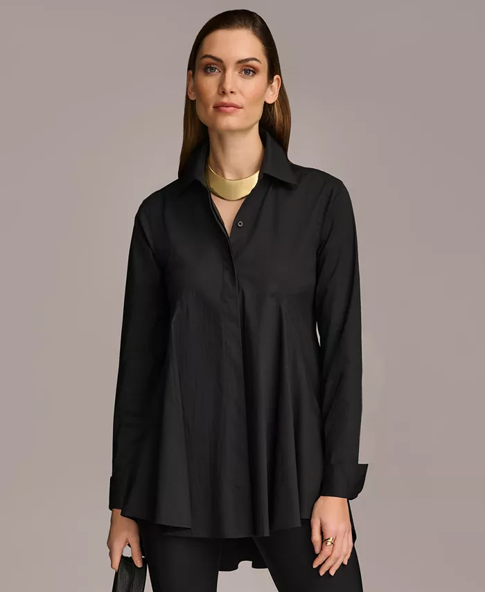 

Женская туника А-силуэта из поплина на пуговицах Donna Karan New York, черный