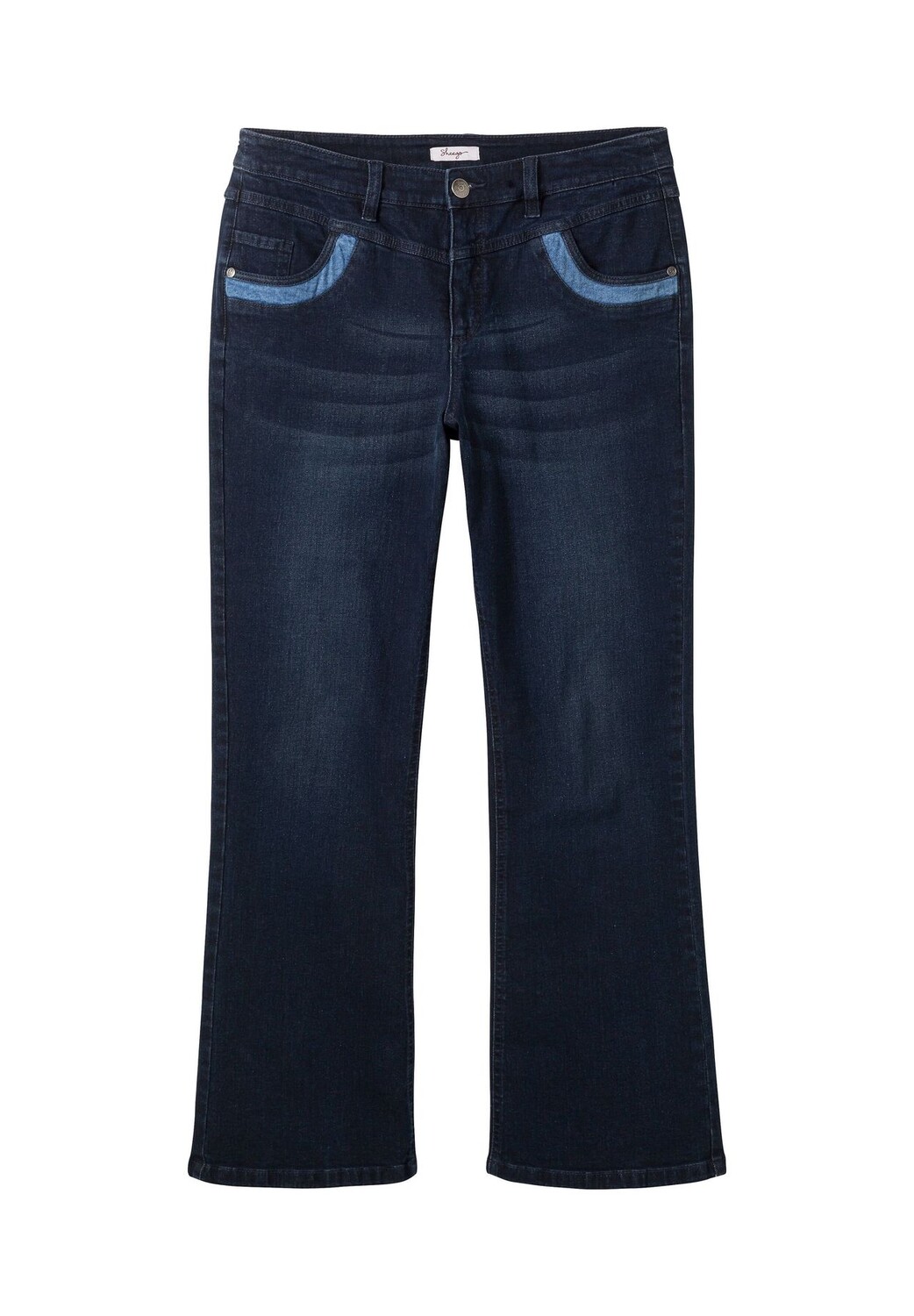 

Джинсы с контрастными деталями на штанине и кармане sheego, цвет Dark Blue Used Denim