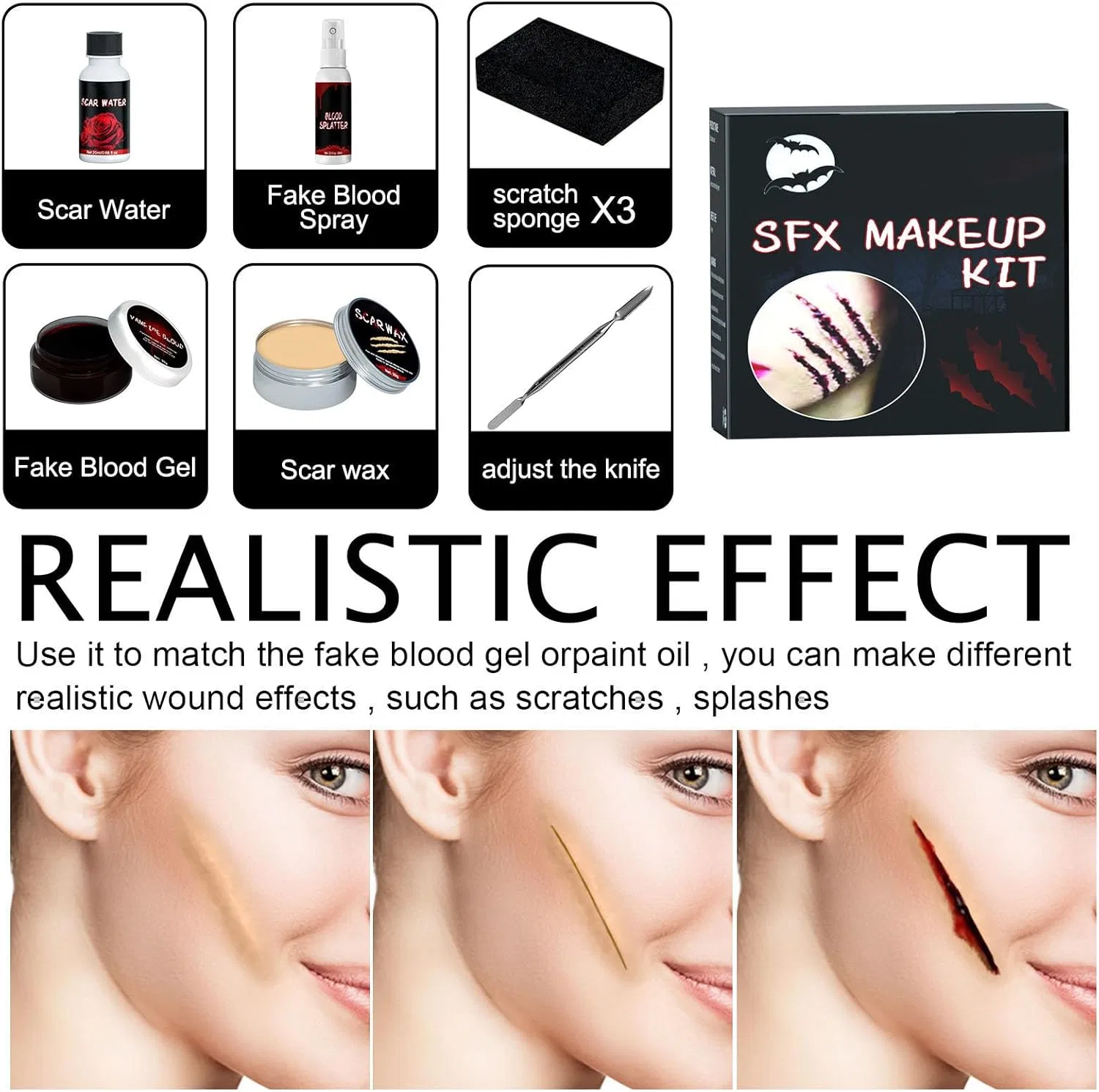 Набор для спецэффектов грима Scar Makeup Wax ZJchao, 30г+30г+20мл+60мл — фото 4