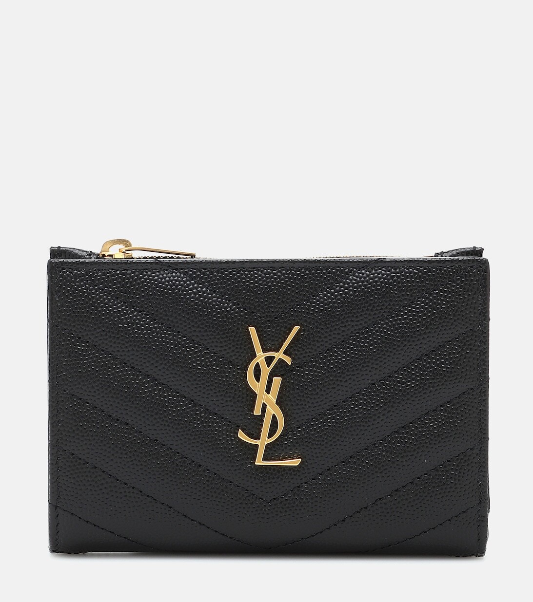 

Кожаный кошелек на молнии с монограммой Saint Laurent, черный