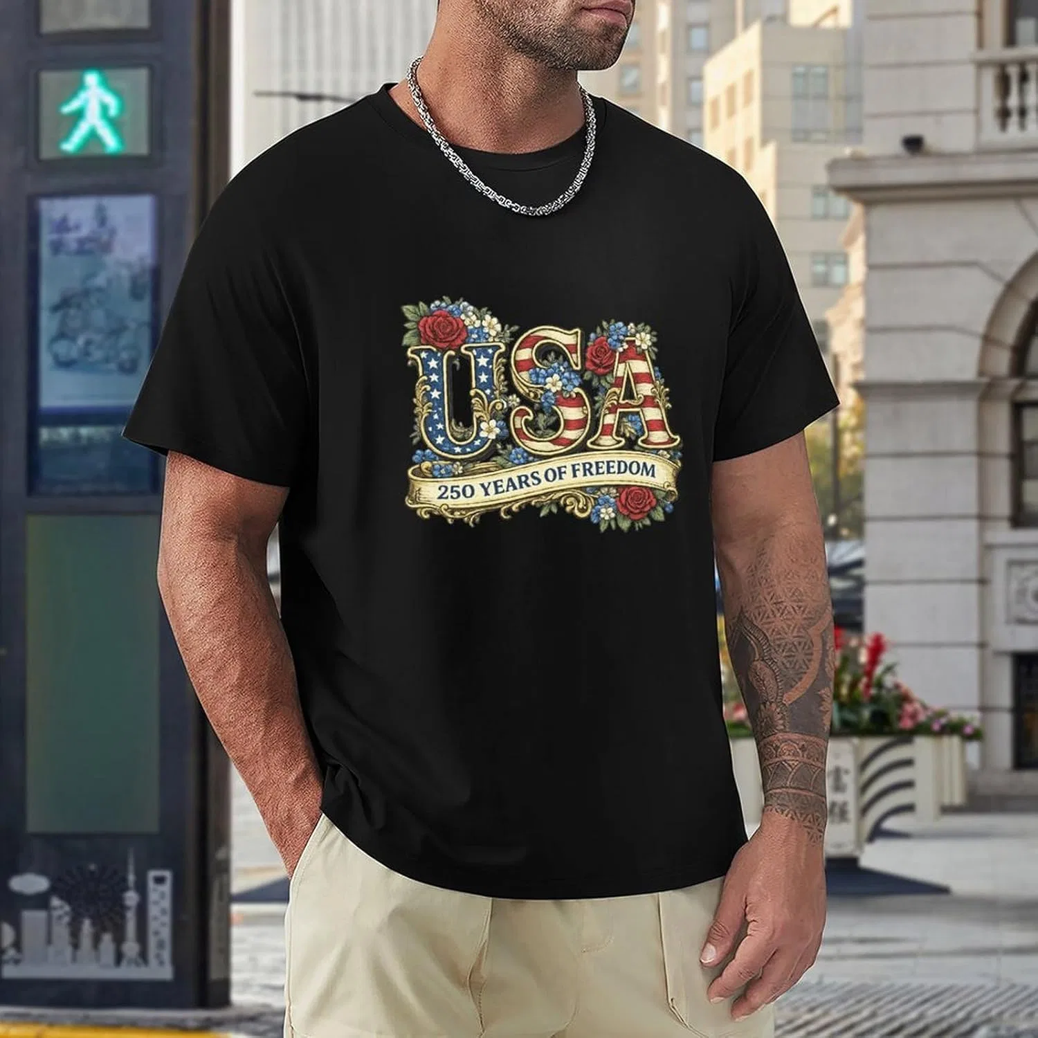 Футболка мужская с принтом America's 250th Anniversary, Black-style-6 — фото 2