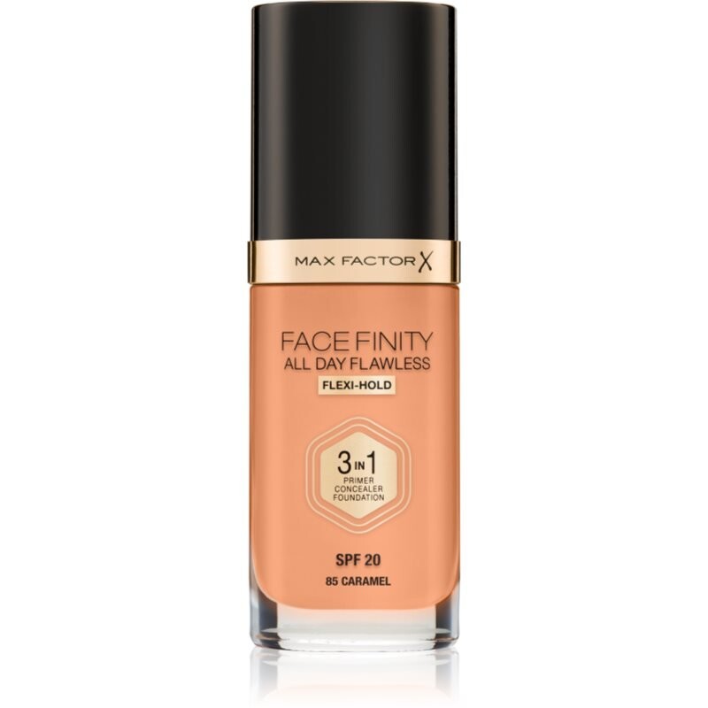 

Max Factor, Facefinity All Day Flawless, стойкая тональная основа Spf 20, оттенок 85 Caramel, 30 мл