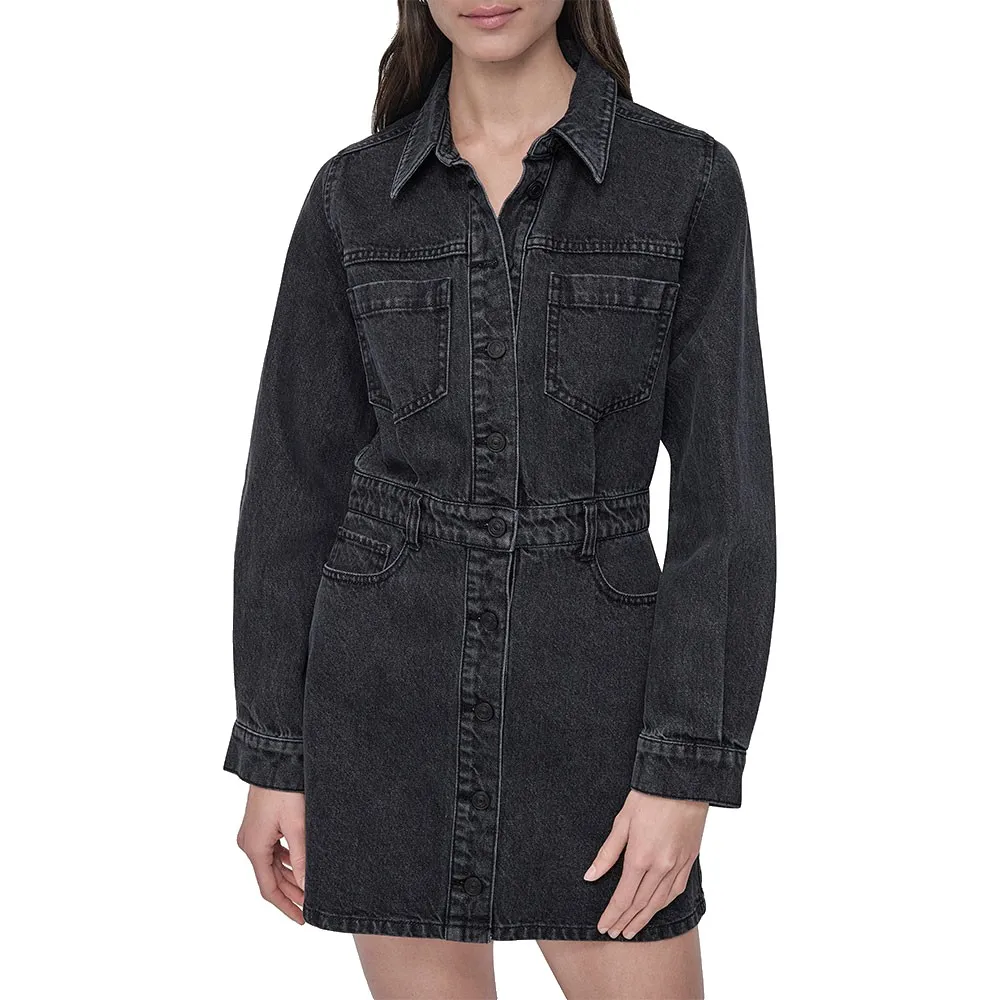 

Короткое платье DKNY из джинсовой ткани с длинными рукавами и пуговицами, черный