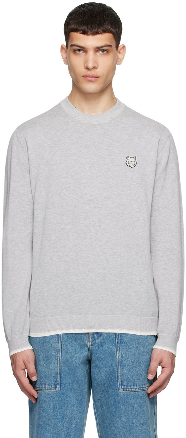 

Серый свитер с лисьей головой Maison Kitsune, Grey melange