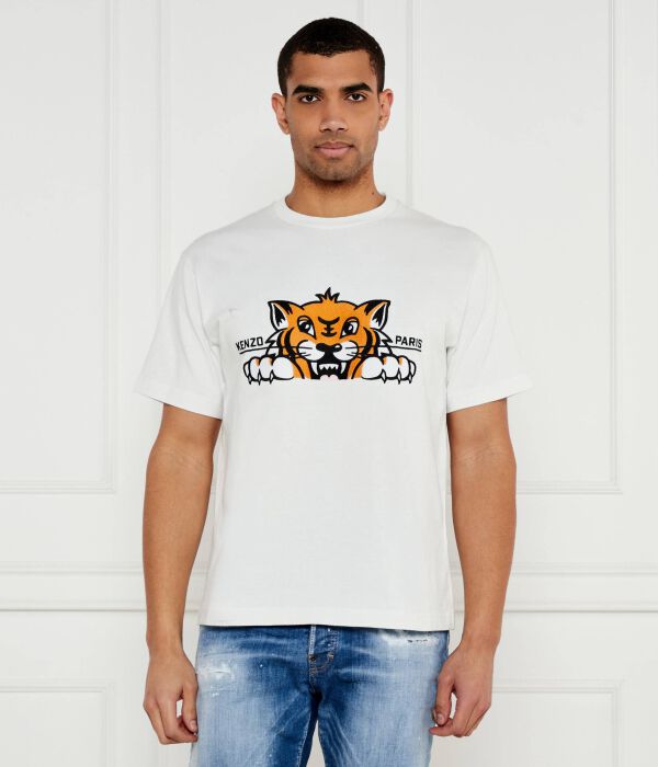 

Футболка с изображением счастливого тигра Oversize fit Kenzo, белый
