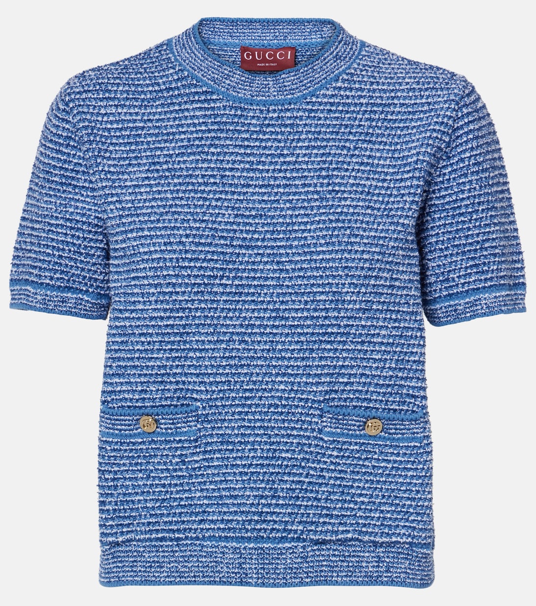 

Двойной G вязаный топ из хлопковой смеси Gucci, Light Denim/White