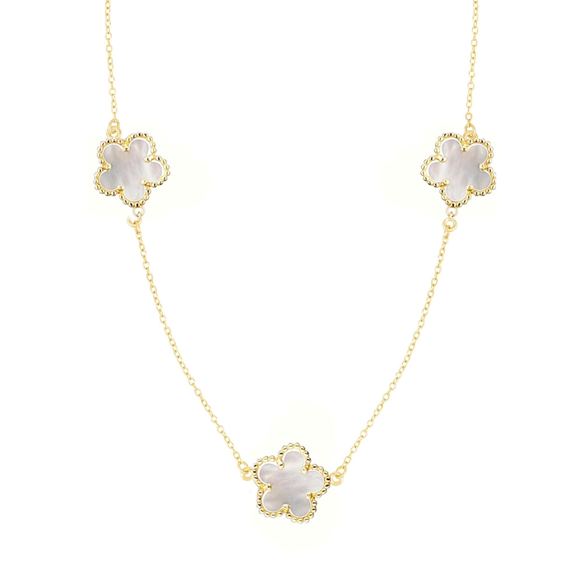 

Позолоченное 36-дюймовое ожерелье с перламутровым клевером и пятью листочками Adornia, белый