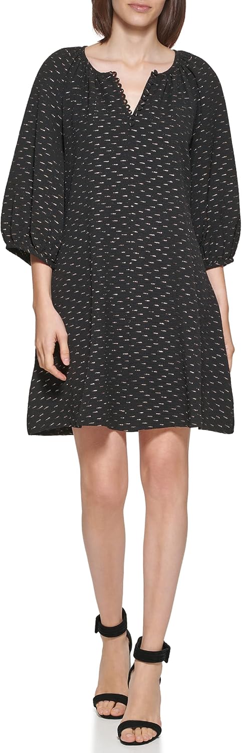 

Платье миди Calvin Klein с рукавами-фонариками и металлическим принтом «пока-дотс», Black And Gold