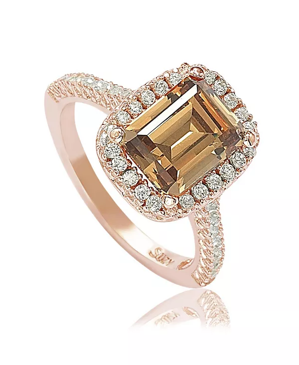 

Помолвочное кольцо Suzy Levian из стерлингового серебра с изумрудной огранкой и кубическим цирконием Suzy Levian New York, rose/brown