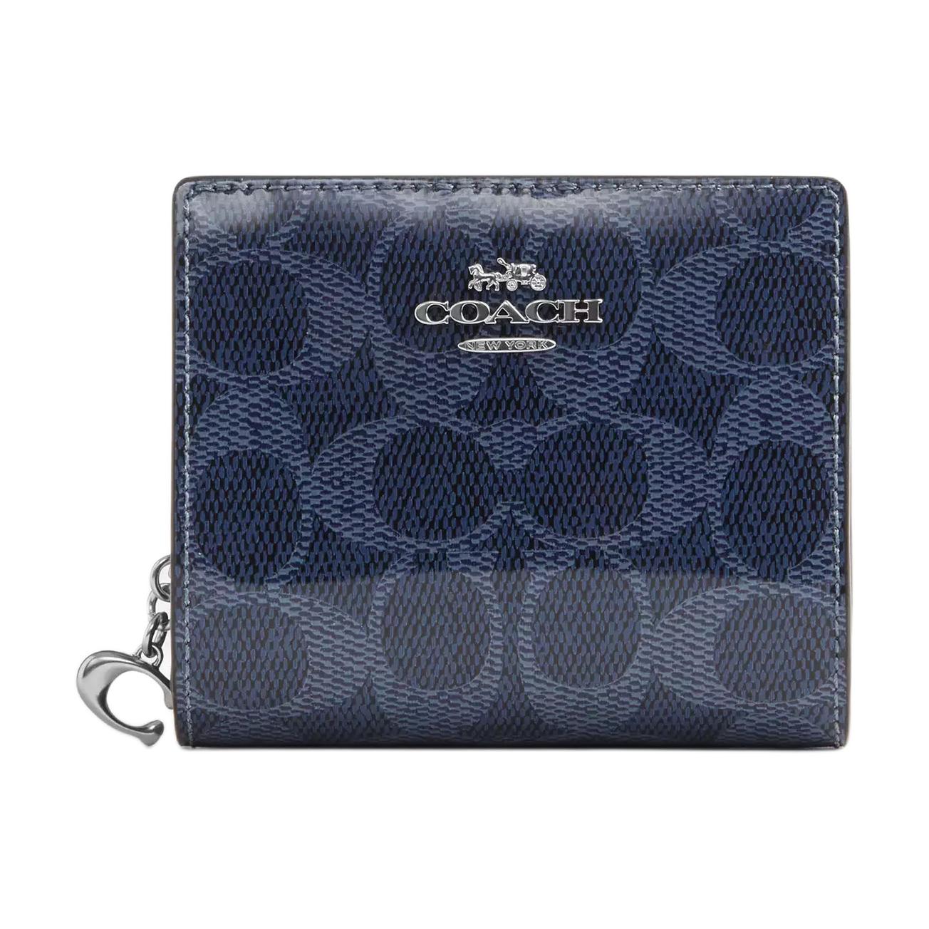 

COACH Мини-кошелек Snap Wallet Coated Canvas для женщин Dark Blue