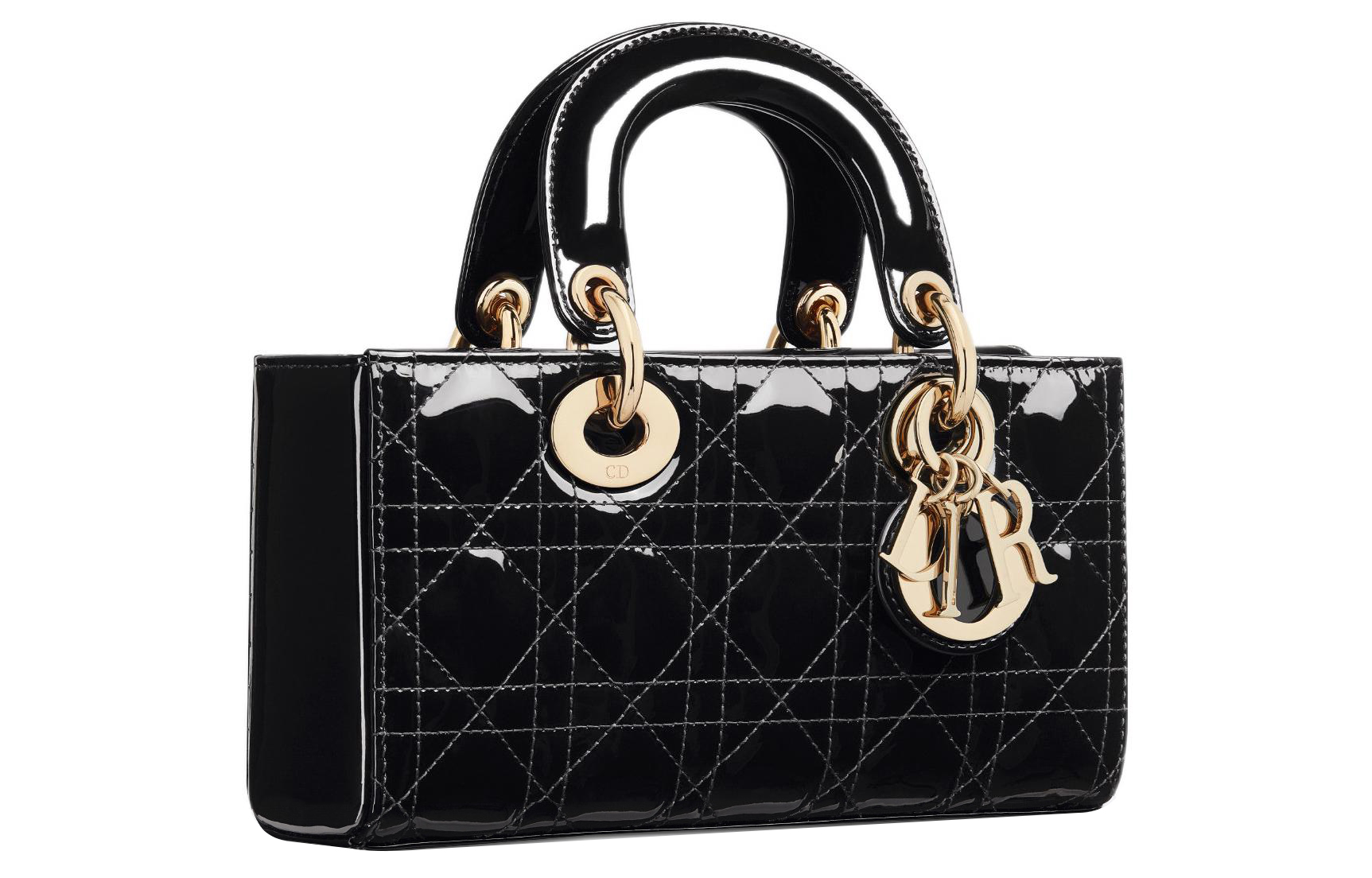 Dior Женская сумка Lady D Joy из лакированной кожи и коровьей кожи, маленькая, черная — фото 2