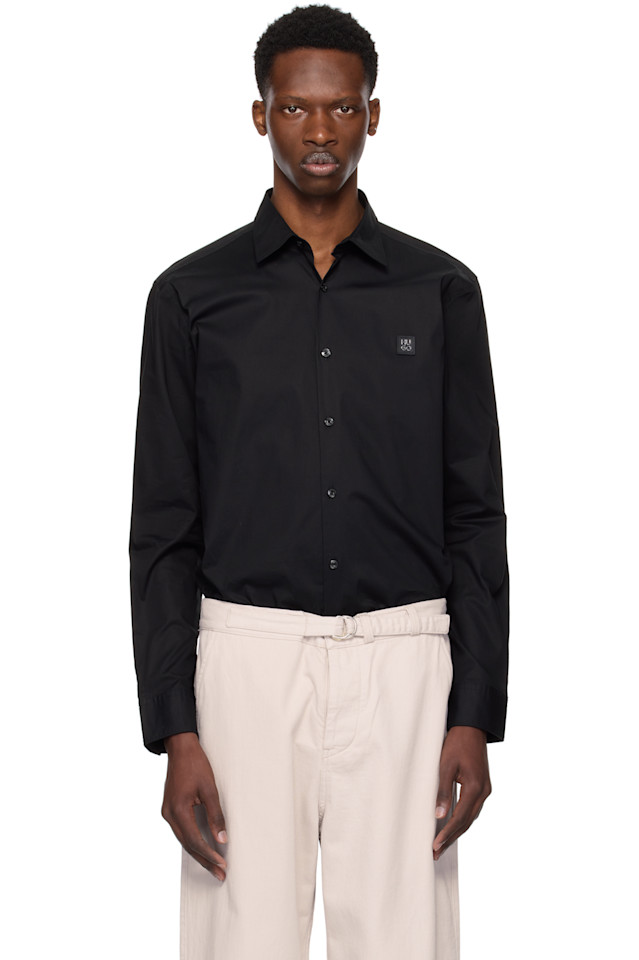 

Облегающая эластичная рубашка с логотипом Stacked Hugo, черный