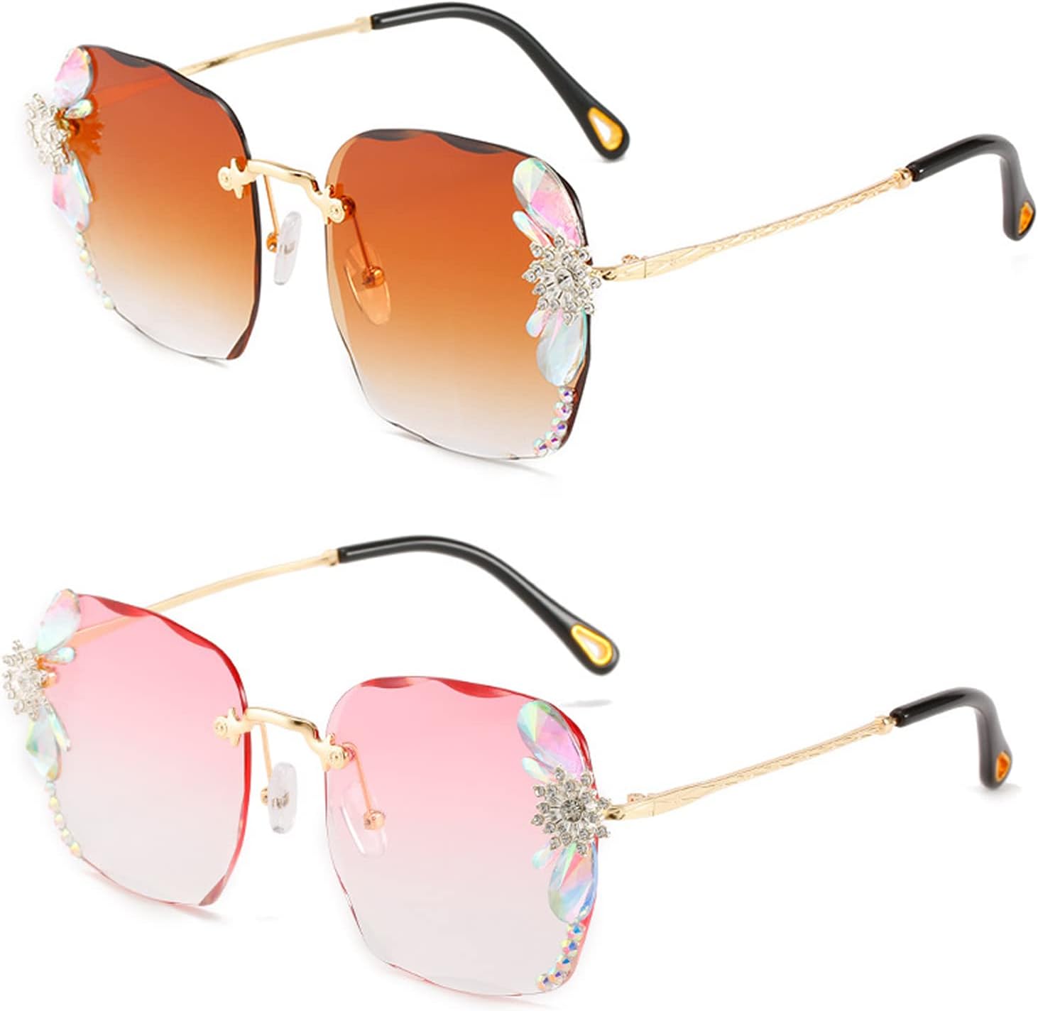 

Солнцезащитные очки COTIA Classic Rimless Sunglasses Women с металлической оправой и линзами с алмазной огранкой, женские солнцезащитные очки для пляжа и лета, Tea&pink