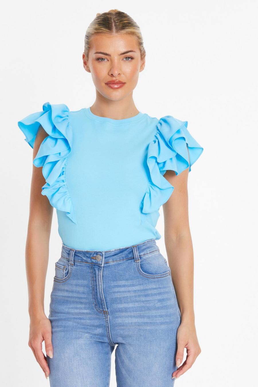 

Бирюзовый топ с двойными оборками на рукавах QUIZ Clothing