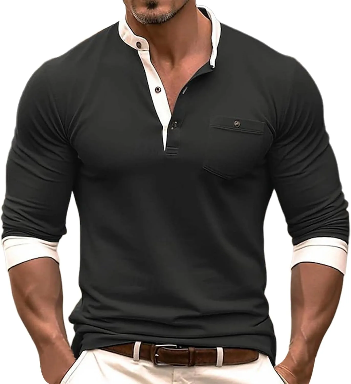 

Мужская футболка поло Henley с длинным рукавом Slim Fit