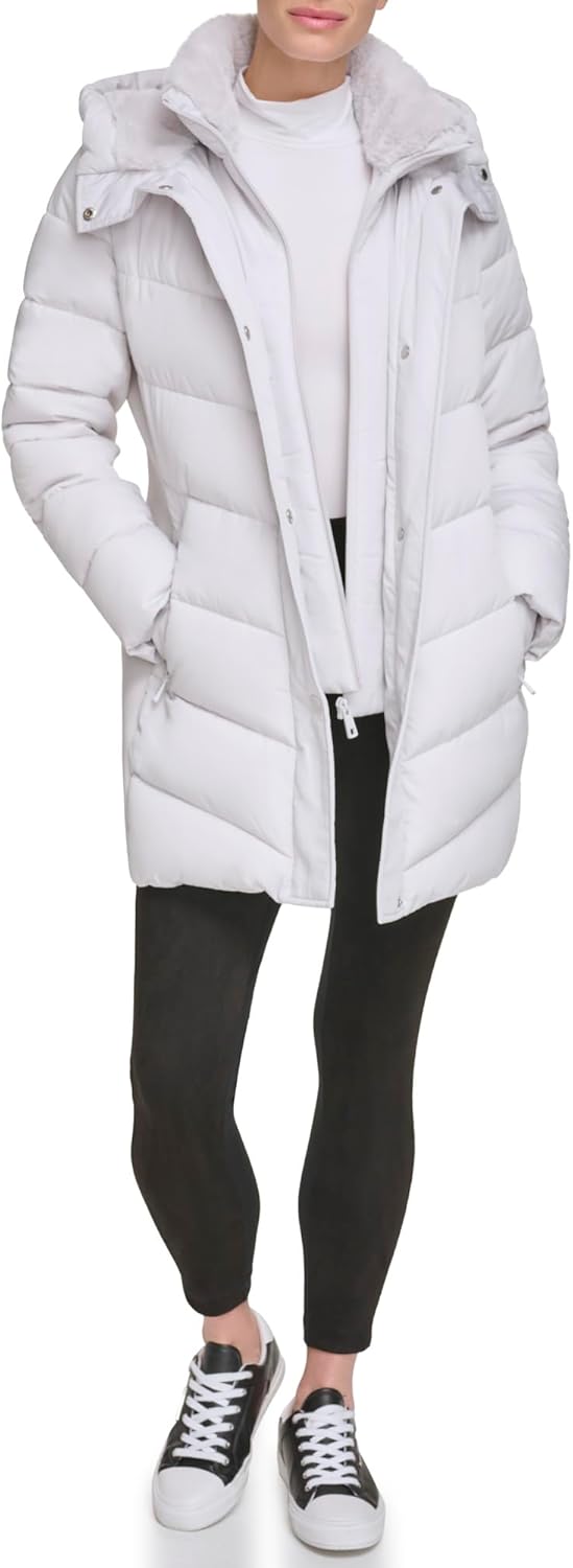 

Calvin Klein Женская удлиненная пуховая куртка с нагрудником, Classic Dove Grey