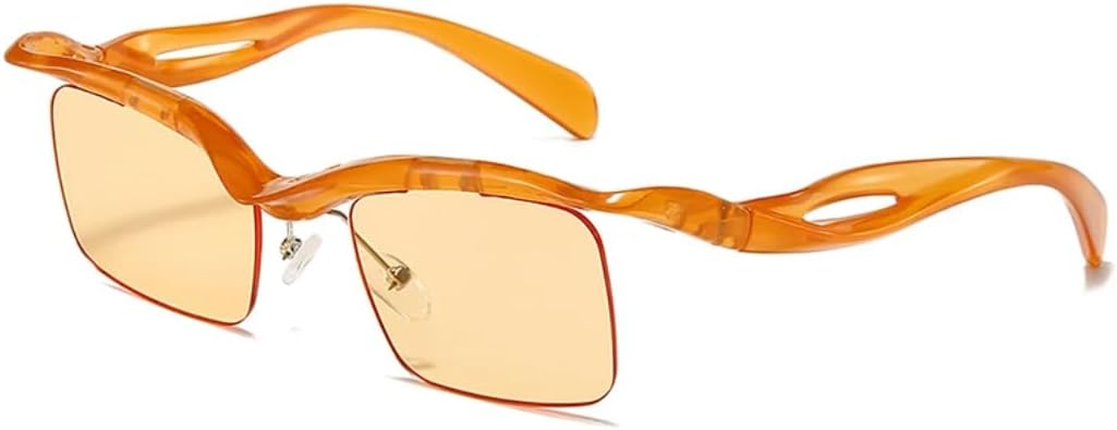 

Ретро уникальные квадратные солнцезащитные очки без оправы, модные, с прозрачными линзами цвета океана, защита от УФ-излучения UV400, мужские, в стиле панк UATXTAU, Orange Champagne