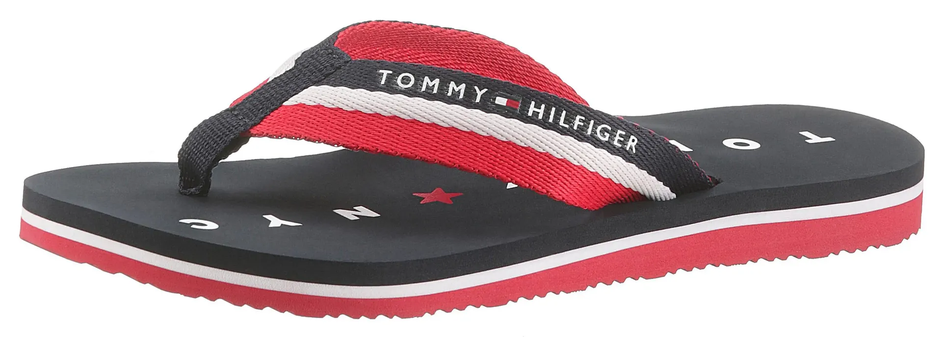 

Шлепанцы Tommy Hilfiger "TOMMY LOVES NY BEACH SANDAL", летняя обувь, тапочки, силуэты бассейнов с логотипом на подошве, цвет Blau-Weiß-Rot