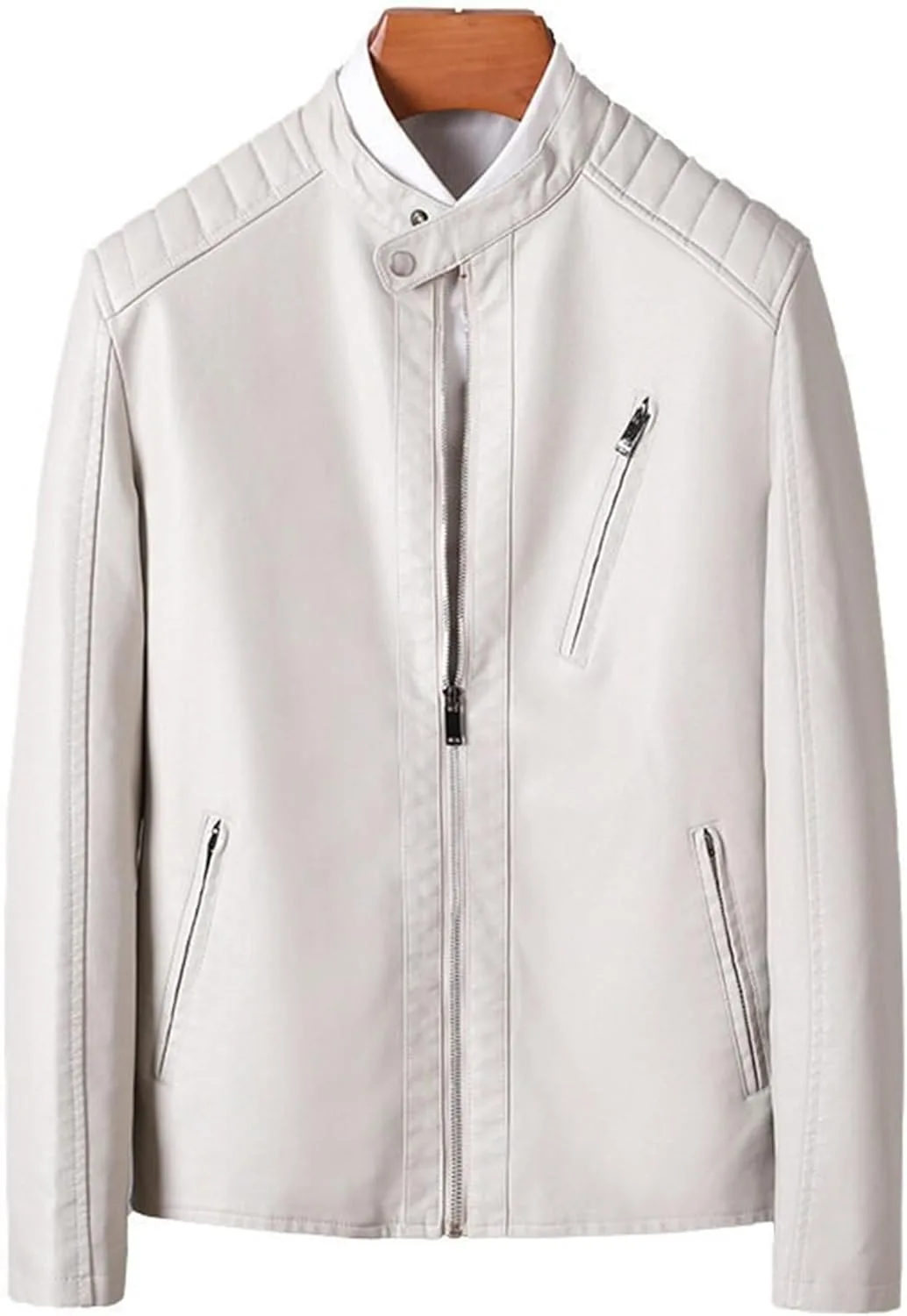 Generic Кожаная куртка-рейсер для мужчин Cafe Racer с воротником-стойкой — фото 3