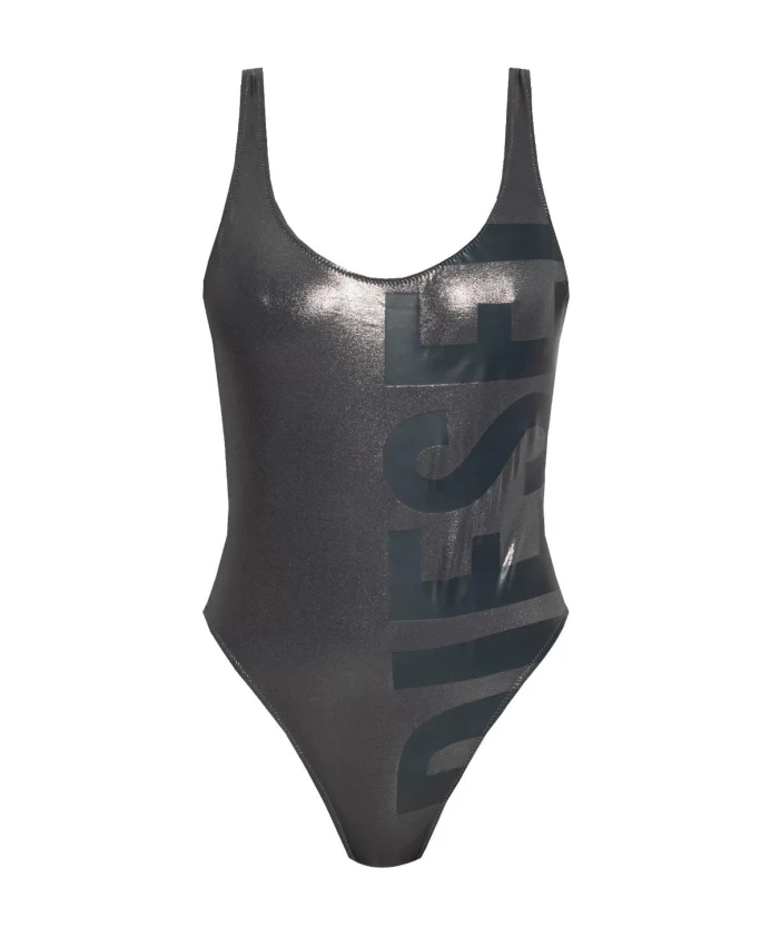 

Женский купальник с открытой спиной и принтом в виде логотипа. Diesel, серый