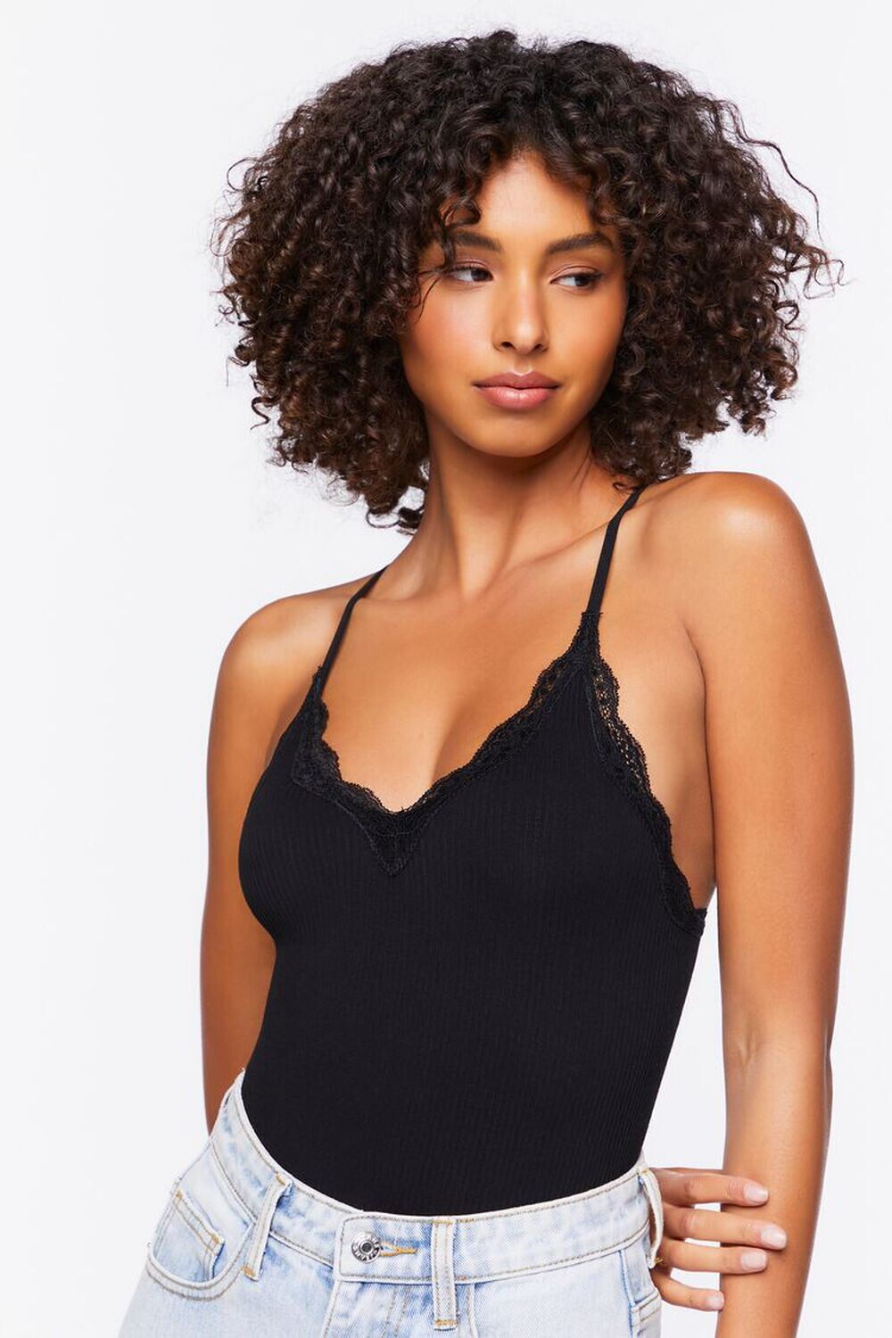 

Бесшовное боди в рубчик со спиной-борцовкой Forever 21, черный