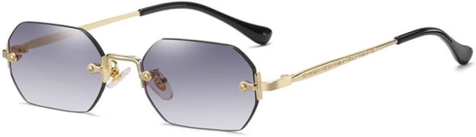 

Солнцезащитные очки без оправы, прямоугольной формы, маленькие, мужские и женские, металлические, золотистые, многоугольные, синие, UV400, без оправы MTZJH, Gold Grey