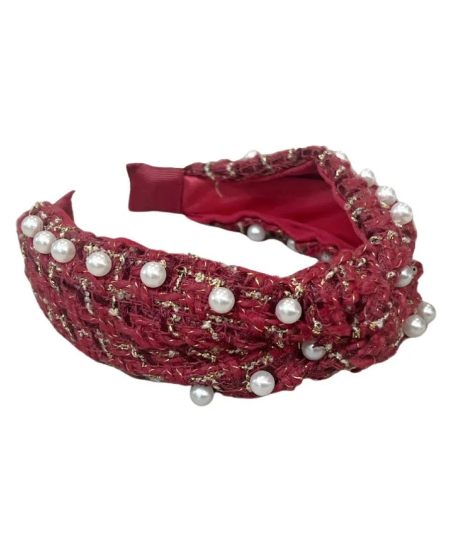 Headbands of Hope Женская жемчужная повязка на голову в стиле "It Girl" - красная