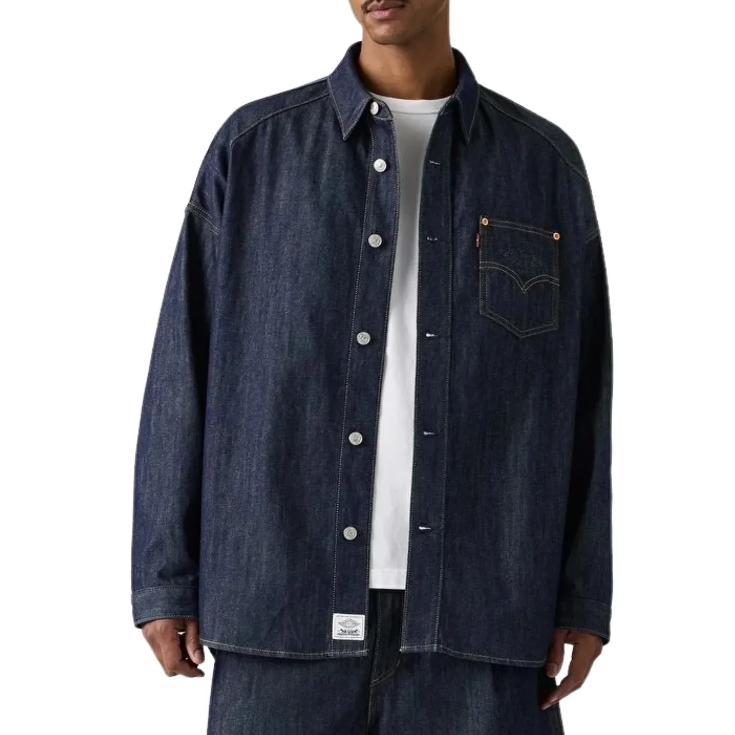 Джинсовая куртка-рубашка Air Jordan x LEVI'S 12oz Denim Overshirt Jacket 'Rinsed Indigo', темно-синий — фото 3