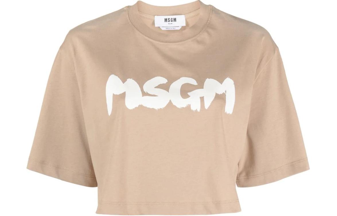 

Футболка Cropped с принтом Logo из хлопка MSGM, светло-коричневый