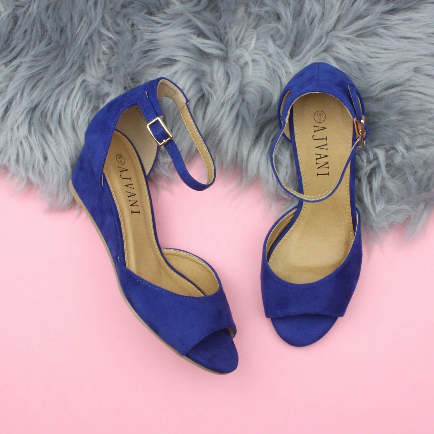 Сандалии из искусственной замши с ремешком на щиколотке на средней танкетке AJVANI, синий — фото 4