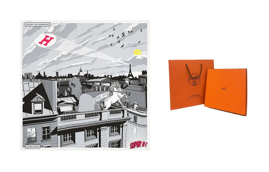 

HERMES Шёлковый шарф унисекс, Gray-Shopping Bag