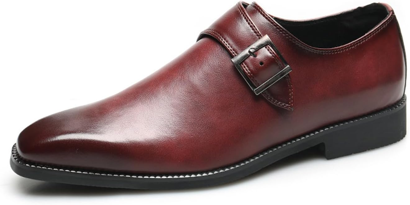 

Мужские кожаные оксфорды с низким каблуком, деловые туфли, дерби, модные с заостренным носком, ремешком с пряжкой, без шнурков, лоферы для свадьбы, офиса, работы, смокинга Generic, красный