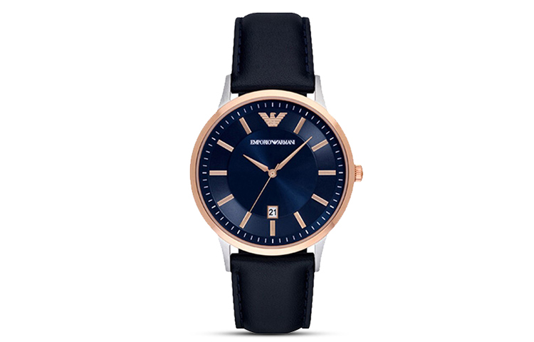 

EMPORIO ARMANI Часы Wrist Watch Quartz Movement Genuine Leather Strap Blue Dial Men's Watch, Dark Blue Watch Dial