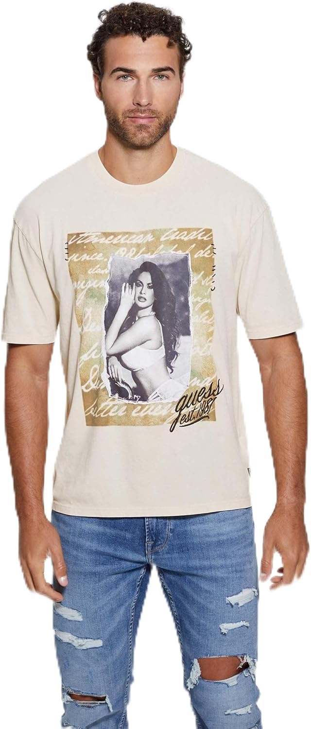 

Мужская футболка GUESS с коротким рукавом в стиле ретро, Quicksand Multi, Бежевый, Мужская футболка GUESS с коротким рукавом в стиле ретро, Quicksand Multi