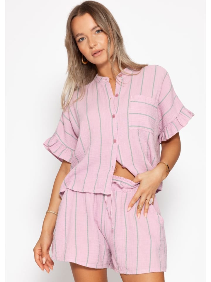 

Полосатая муслиновая блузка с оборками розового цвета SASSYCLASSY