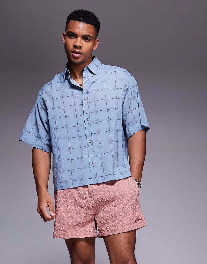 

Рубашка свободного кроя ASOS DESIGN Revere в клетку синего цвета