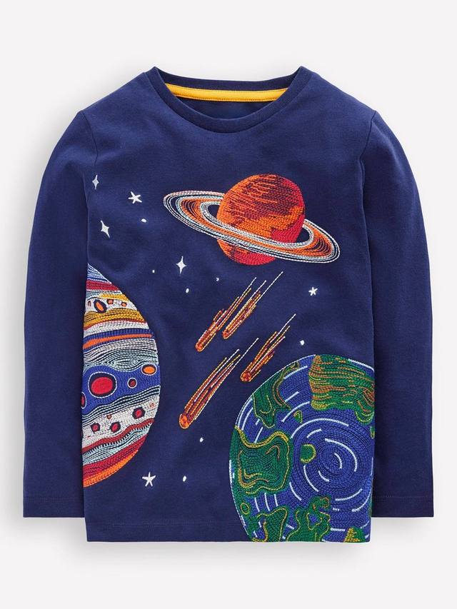 

Детская хлопковая футболка Superstitch, светящаяся в темноте Mini Boden, Blue Planets