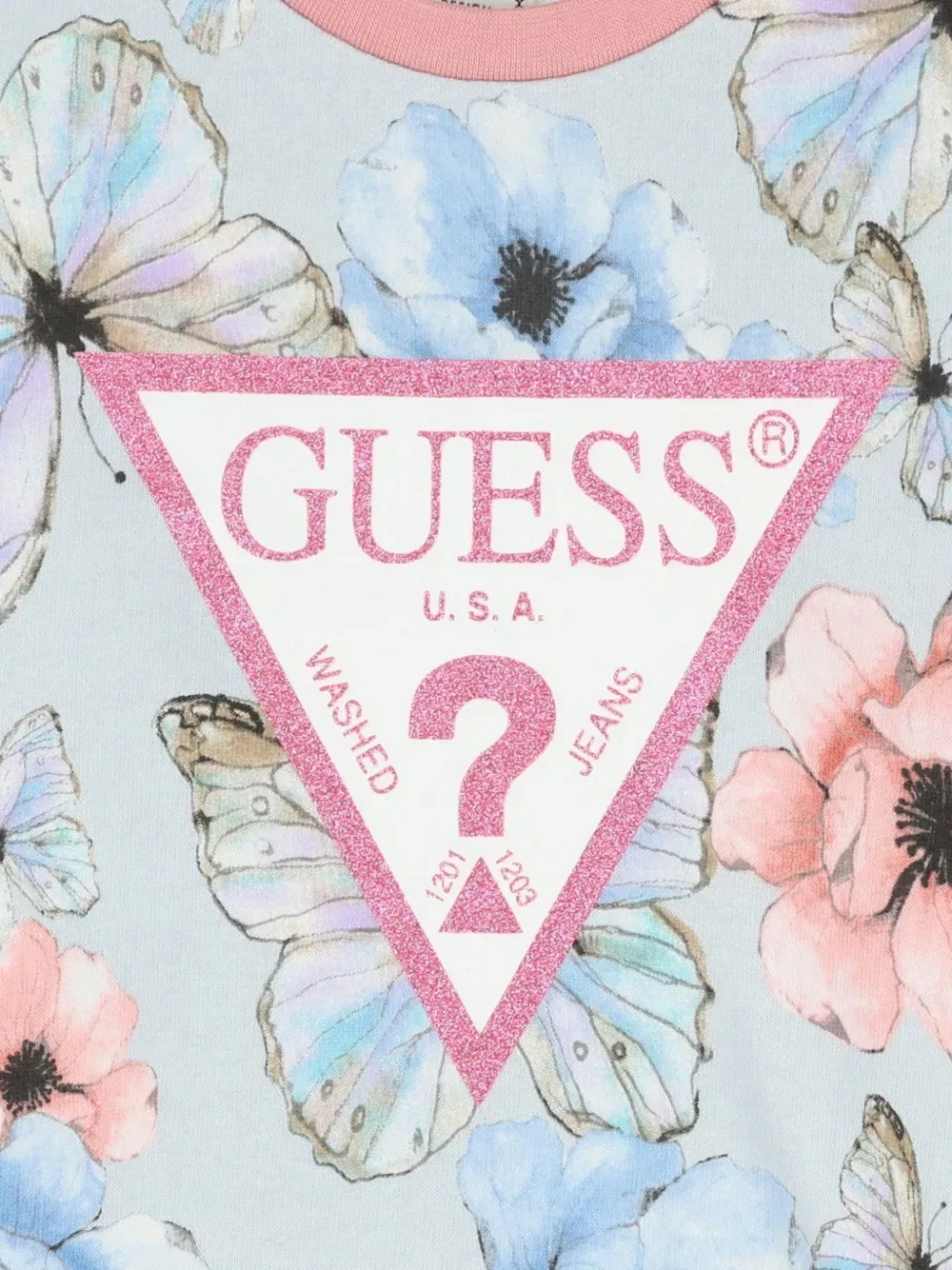 Толстовка с цветочным узором и мотивом бабочек Guess Kids, синий — фото 3