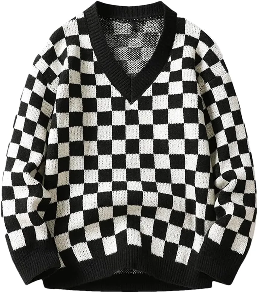 

Мужской черный вязаный свитер с V-образным вырезом зимний оверсайз REHJJDFD