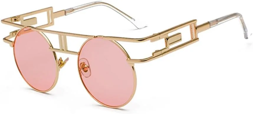 

Круглые солнцезащитные очки из сплава для женщин и мужчин, с большой оправой, зеркальные, в стиле стимпанк, с защитой от УФ-излучения UV400 MTZJH, C18 Gold-pink