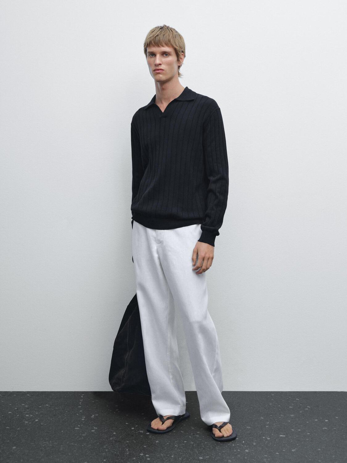 

Свитер-Поло с длинными рукавами Massimo Dutti, темно-синий