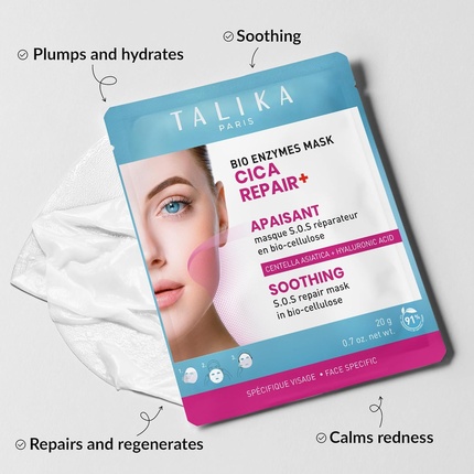 Маска для лица Talika — Bio Enzymes Cica Repair+ Успокаивающая биоцеллюлозная — фото 3