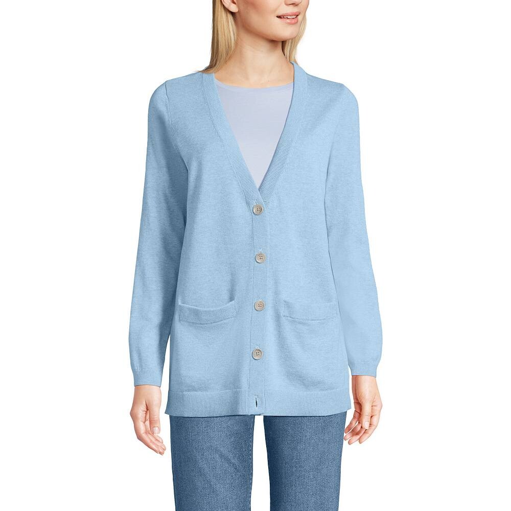 

Женский хлопковый кардиган с v-образным вырезом Lands End Lands' End, цвет Pale Blue Heather