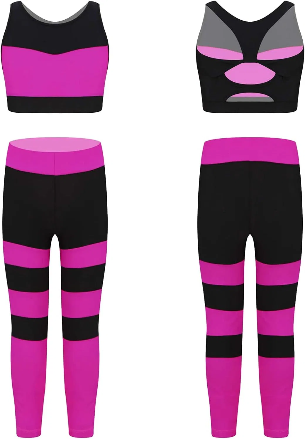Детский спортивный костюм Mufeng, топ и леггинсы, Stripes Hot Pink — фото 3