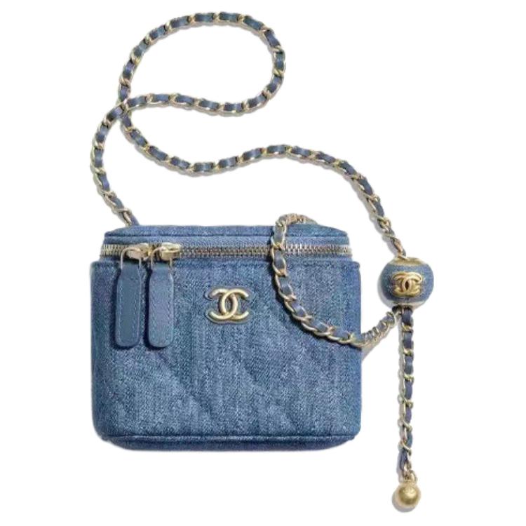 

CHANEL Ранняя весна маленький золотой шар джинсовый плечевой рюкзак мини женский синий